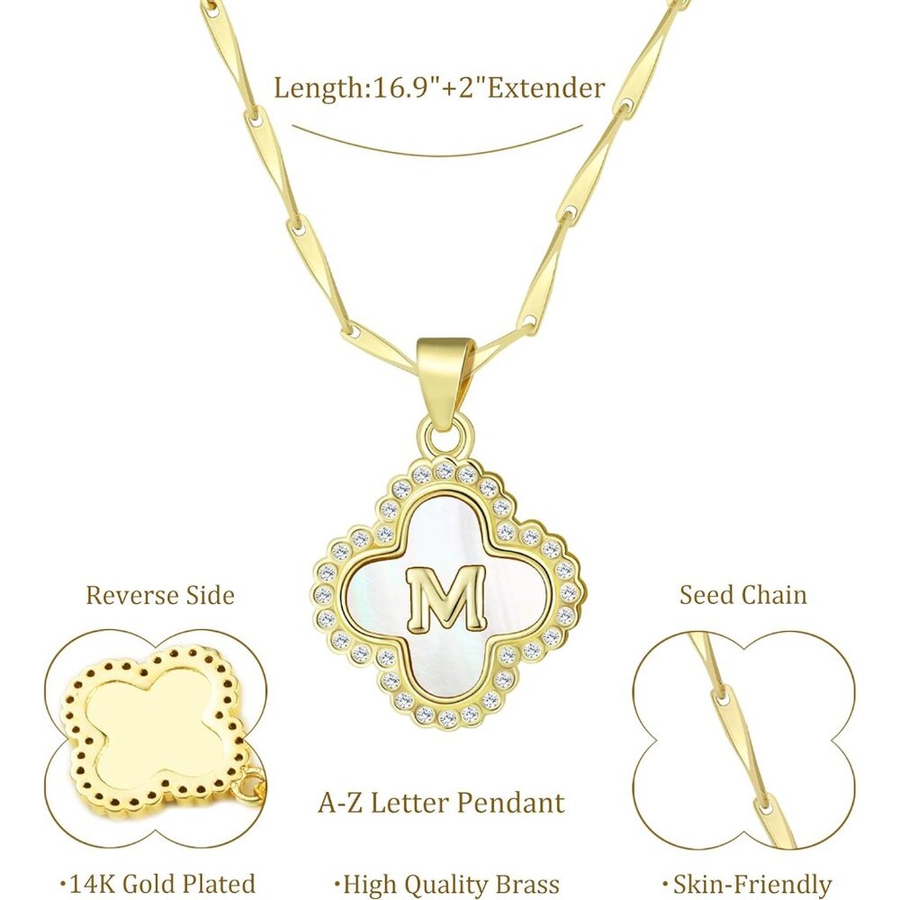 Four Leaf Clover Initial Necklaces For Women, 14k… - image 5